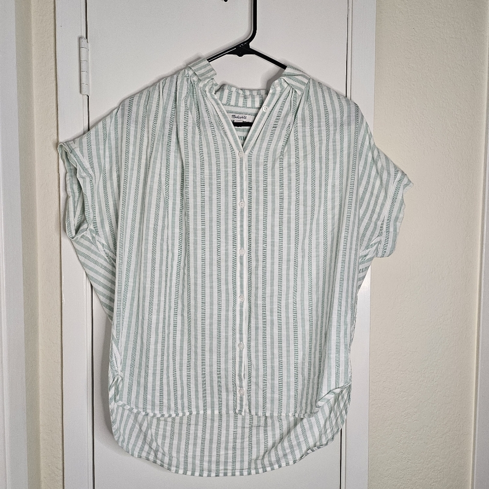 Madewell Green and White Casual Button Down Shirt Size XXS